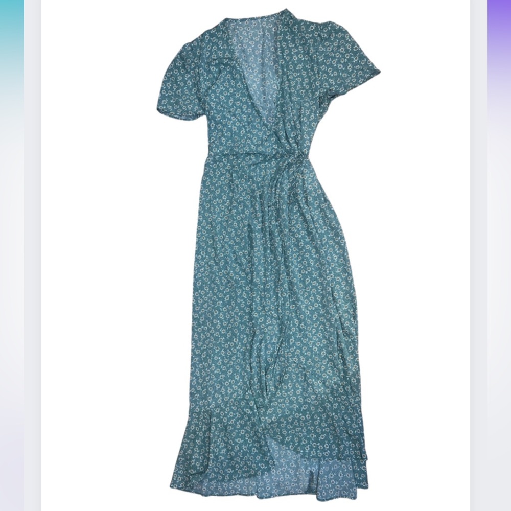 Green Floral Wrap Maxi Dress